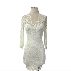 ASOS Ivory Lace Body Con Long Sleeved Dress Size 2